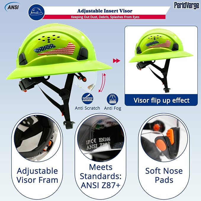 Full Brim Hard Hats Construction OSHA Approved with Visor-Vented Hard Hat with Neck Gaiter with Ear Loops,Safety Hard Hats for Men with Chin Strap ANSI Z89.1 Type 1 Class C,6-pt Suspension