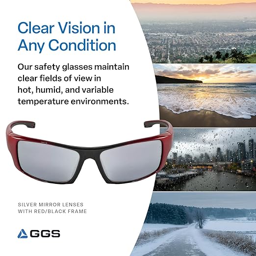 Bullhead Safety Eyewear Dorado Glasses - Lightweight, Impact/Scratch Resistant, UV Blocking Sunglasses for Hunting/Shooting, Outdoor Sports, Construction, Silver Mirror & Red/Black