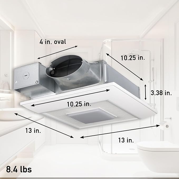 Panasonic WhisperValue Ceiling/Wall Mount Bathroom Exhaust Fan with Dimmable LED Light, 50-80-100 CFM, FV-0510VSL1