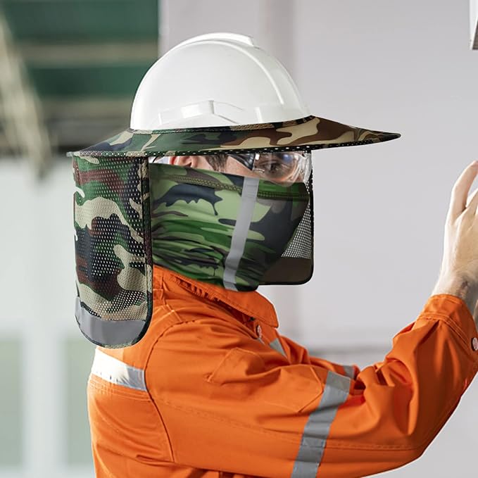 TCCFCCT Hard Hat Sun Shade Full Brim, Mesh High Visibility Hard Hat Visor Neck Shade Accessories, (Hats Not Included), Camo 3 Packs