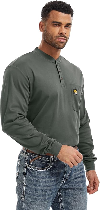 WORKWEYA 6.5oz Flame Resistant Henley Shirt 100% Cotton Lightweight FR Shirts for Men