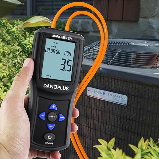Manometer Digital Manometer Gas Pressure Tester Professional 12 Selectable Units Differential Manometer Gauge HVAC Air Pressure Meter with Large LCD Display Backlight, Data Record Funtion