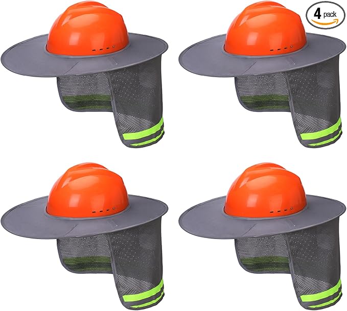 UNCO- Hard Hat Sun Shield, 4 Pack, Gray, Full & Standard Brim Mesh Sunshade High Visibility Reflective, Hard Hat Accessories