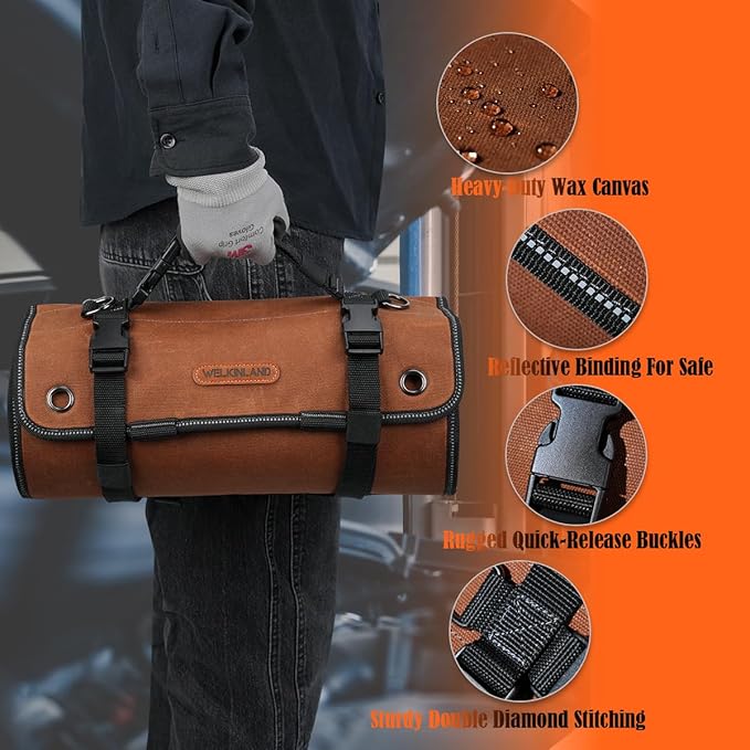WELKINLAND Heavy-Duty Waxed Canvas Tool Roll, 7-Pockets Tool Wrap Roll, 15L Tool Roll Bag, Large Roll Up Tool Bag For Mechanics.