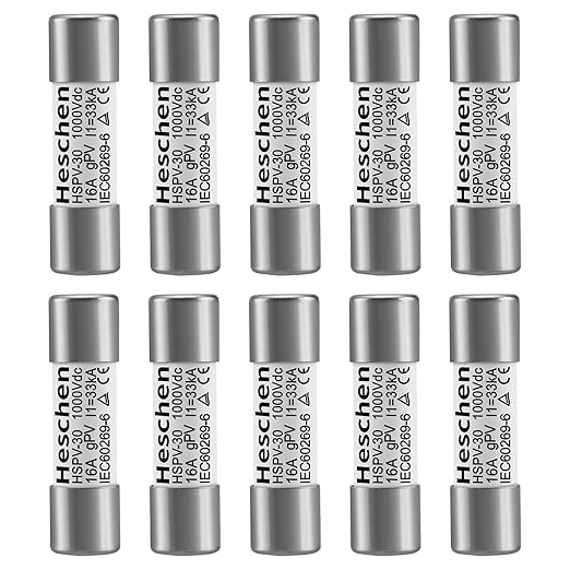 Heschen Solar DC1000V PV Fuse, Photovoltaic Fuses, gPV Type Fuse Link, HSPV-30, 10 * 38mm, 16A 1000VDC, I1 33kA, for Solar PV System Protection, 10PCS