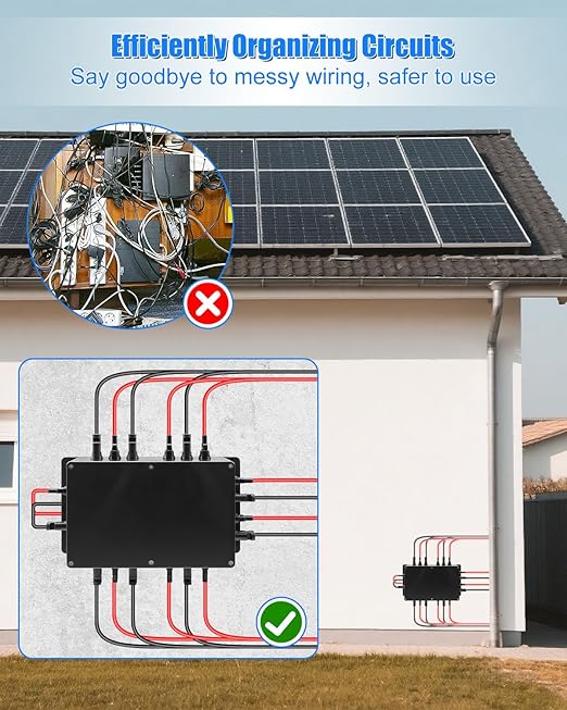 GMURA 8 String Solar PV Combiner Box, IP68 Waterproof Circuit Breaker Box with 30A Fuse & Install Screws & Wrench for RV Roof On/Off Grid Solar Panel System, 8 in 1 Out