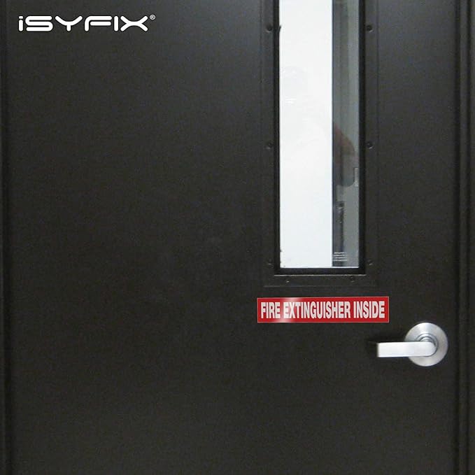 iSYFIX Fire Extinguisher Inside Sticker Sign – 5 Pack 9x1.7 Inch – Self-Adhesive Vinyl Decals, Laminated for UV, Weather, Scratch, Fade Resistance, for Cars, Trucks, Trailers, Rv's and Vehicles