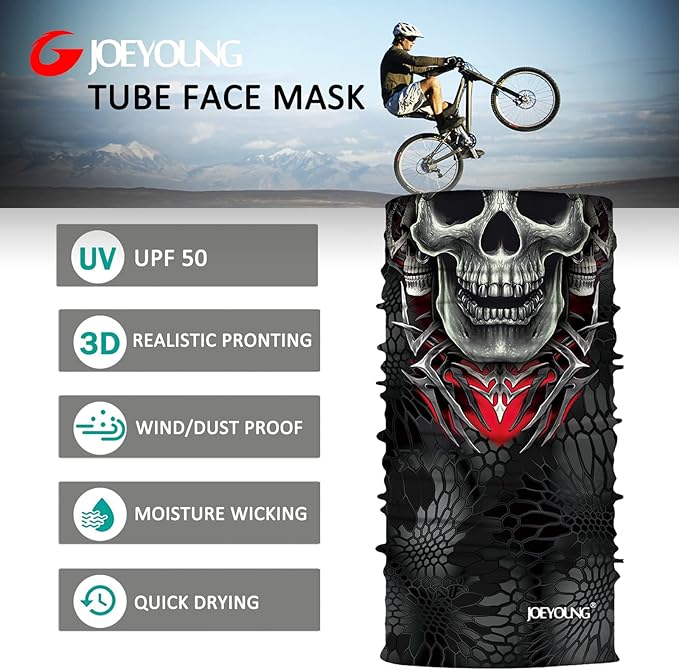 JOEYOUNG Skull Face Mask UV Sun Dust Neck Gaiter Bandana Headwear Motorcycle
