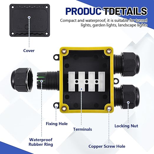 2 Pcs Waterproof Junction Box Ip68 Outdoor 3 Way Plug Line M25 Plastic Wire External Electrical Junction Box Outdoor Cable Connector for Diameter Cable φ 5-9mm, φ 9-12mm, φ 10-14mm