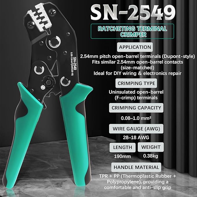 SN-2549 Ratcheting Open Barrel Crimper Kit, 2316PCS JST-XH 2.54mm/JST-PH 2.0mm/DuPont Connectors & Terminals, w/Pin Headers & Ribbon Cable, 0.08-1.0mm² (28-18 AWG)