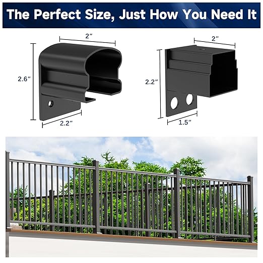Egadis 4 Pack Aluminum Deck Railing Bracket Connector, Fixed Railing Bracket, Black Textured AAMA 2604 Powder-Coat Finish Railing System for Outdoor Decks, Porches & Balconies