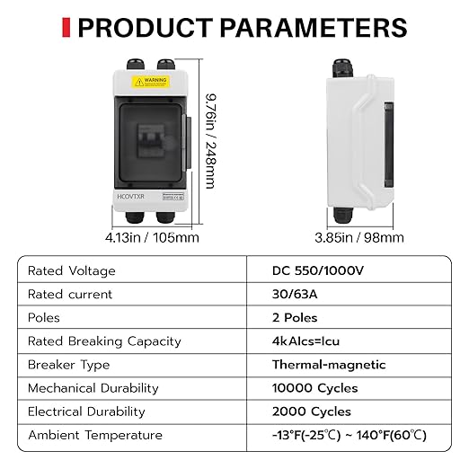 Solar Panel Disconnect Switch 30A 1000VDC Solar Shut Off Switch 2 Poles Outdoor DC Miniature Circuit Breaker Box, Waterproof UV-Proof for Solar PV Home Systems (1000V 30A)