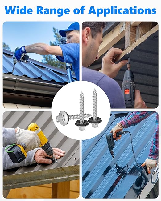 Metal Roofing Screws#10 × 1-1/2 Inch, 1000Pcs Zinc Plated Hex Head Metal Roof Screws with Rubber Washers for Corrugated Roofing Panels (Hex Socket Included)