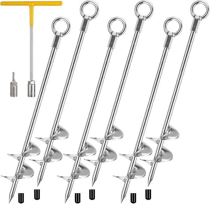 Ground Anchors Heavy Duty, 6 Pack Fully Welded Solid Steel Ground Anchors Screw in with 2.9" Spiral Blade, Trampoline Earth Stakes Auger Anchors for Sheds, Mobile Home, Tent, Swing Set