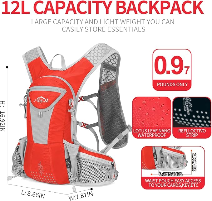 IX INOXTO Hydration Pack Backpack, Lightweight Water Backpack with 2L Hydration Bladder Daypack for Men Women,Running Hydration Vest for Trail Running Hiking Cycling Race Climbing
