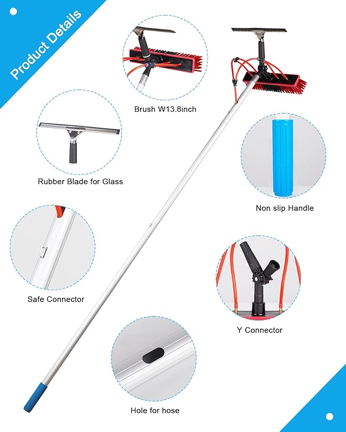 Solar Panel Cleaning Kit, 40ft Water Fed Poles, Long Hose, Brush & Squeegee, 2 Dusting Brush for Solar Panel High Window Roof Cleaning