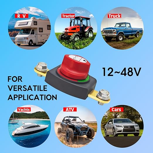 ON/Off Battery Disconnect Switch 12V 48V - 275A Side Post Battery Shut Off Switch for Marine RV Car Boat Truck, Trailer ATV, Heavy Duty Batteries Cut Off Kill Switches (Negative,Vertical)