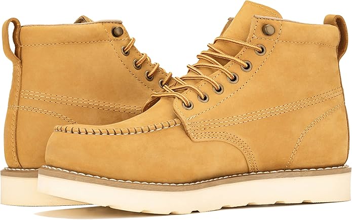 Golden Fox Work Boots 6" Men's Moc Toe Wedge Comfortable Boot for Construction