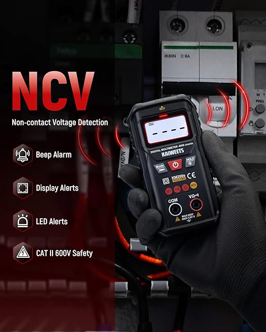 KAIWEETS KM200s Smart Digital Multimeter True RMS, 4000 Counts, Auto Ranging Voltmeter, NCV Non-Contact Voltage Detector, Measure AC/DC Voltage, Resistance, Diode, Continuity