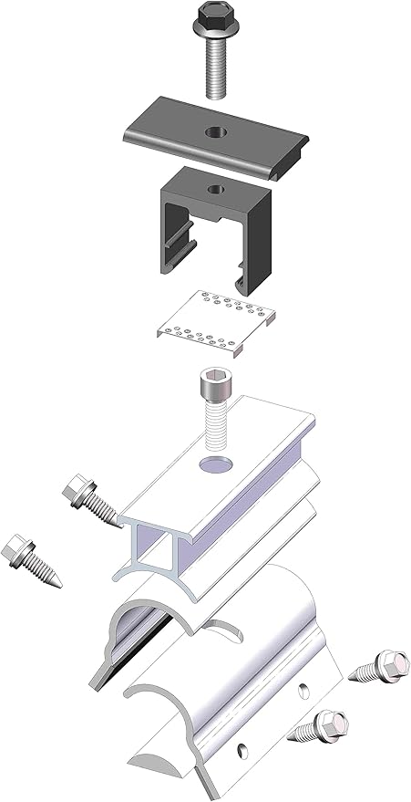 MageBracket RH Mid Clamp Mounting Kits for R-Panel Trapezoidal Metal Roof Solar Panel Module Mounting Racking Installation