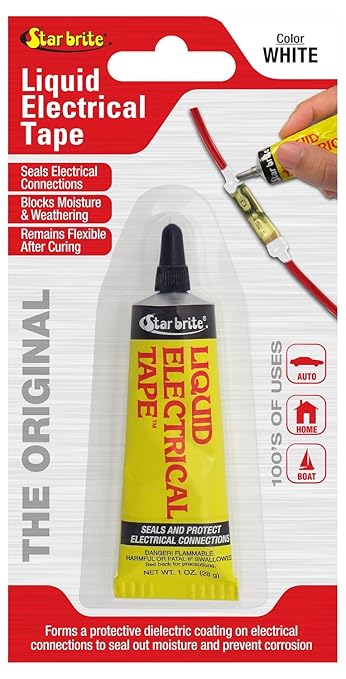 STAR BRITE Liquid Electrical Tape - Superior Adhesion & Flexible Protection for Frayed Cables, Terminals & Electric Splices - White 1 OZ Tube (084157)