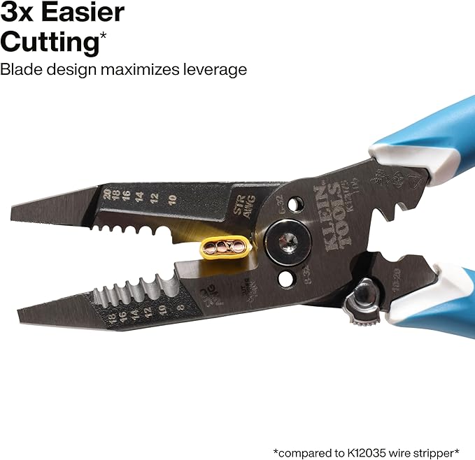 Klein Tools K12075 Heavy-Duty Wire Stripper, Slim-Forged Design, Self-Opening Wire Stripping Tool, Electrical Pliers with Shear Cutter, Cable Stripper Tool