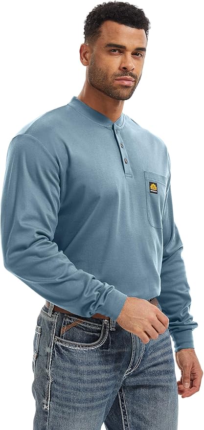 WORKWEYA 6.5oz Flame Resistant Henley Shirt 100% Cotton Lightweight FR Shirts for Men