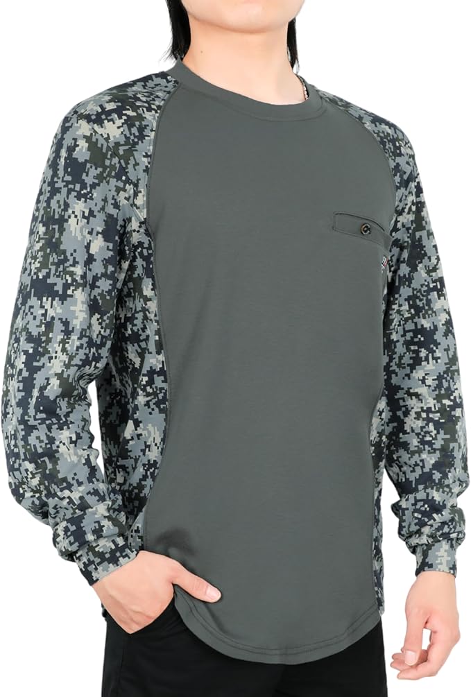 BOCOMAL FR Shirts Crewneck 5.5oz Lightweight Cotton Paisley Camo Two-Tone Flame Resistant Long Sleeve CAT2 Work Shirt