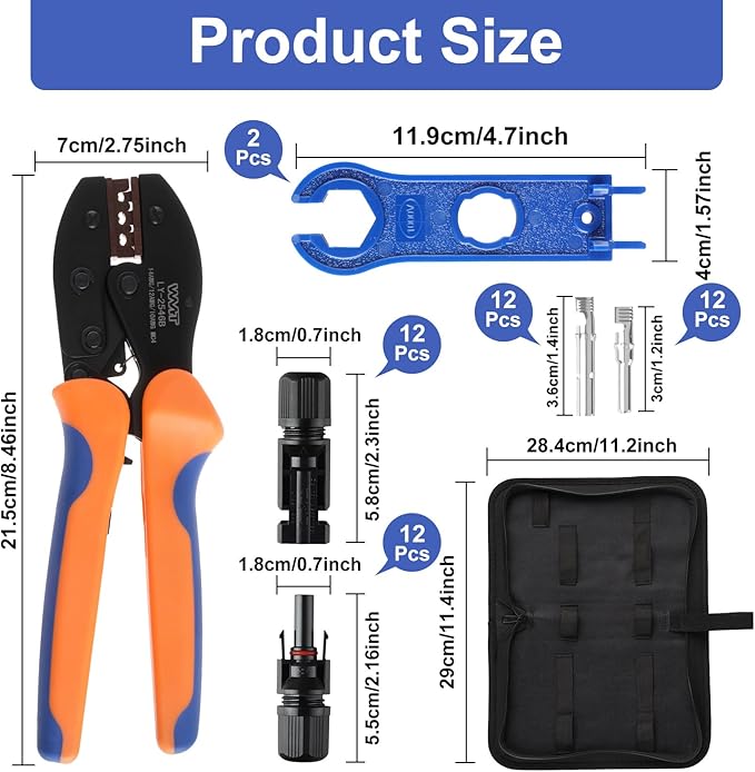 WMT Connector Kit for Solar Panel Connections 14-10AWG, Solar System Kit includes 12 Pieces Male/Female Solar Connectors, 2 Pieces of Solar Connector Spanner Wrench for Solar Panel Cable Assembly