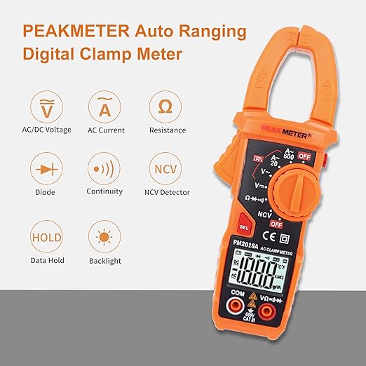 Digital Clamp Meter Auto-Ranging Multimeter Amp Voltage Tester Measure AC Current 600 A, AC/DC Voltage, Resistance, NCV, LPF, Diodes, Continuity and Backlight for Electricians