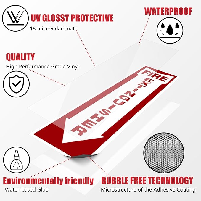 Fire Extinguisher Sign for Home,business or boat with Mount and Sticker glow in the dark 3 Pack 4" X 18" Durable Self Adhesive, Waterproof and UV Protected