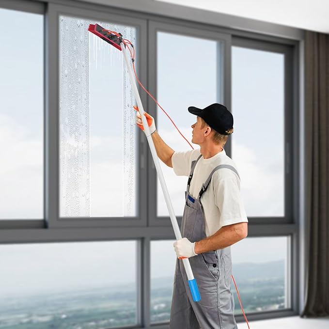 24FT Extendable Water Fed Pole - 3-in-1 Window Cleaning Kit with Wash/Brush/Scrape Head, Lightweight Aluminum for High-Rise Windows & Solar Panels (Adjustable Brush)