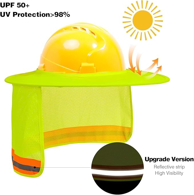 TCCFCCT Hard Hat Sun Shade, Full Brim Neck Shield, 2Packs, Hard Hat Not Included