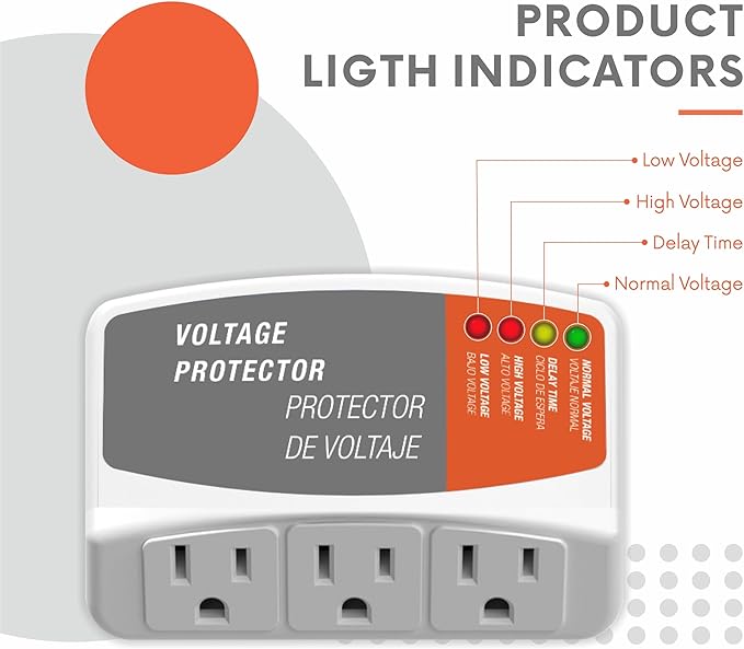 Surge Protector for Refrigerator with 3 Outlets Wall Socket Over/Under Voltage Protection for Home Appliances, 140J Surge Protection for Air Conditioner/TV/PC 120V 15A 1800W