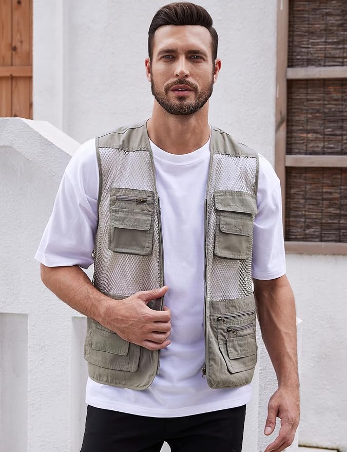 Gihuo Men's Fishing Safari Vest with Pockets for Summer Travel