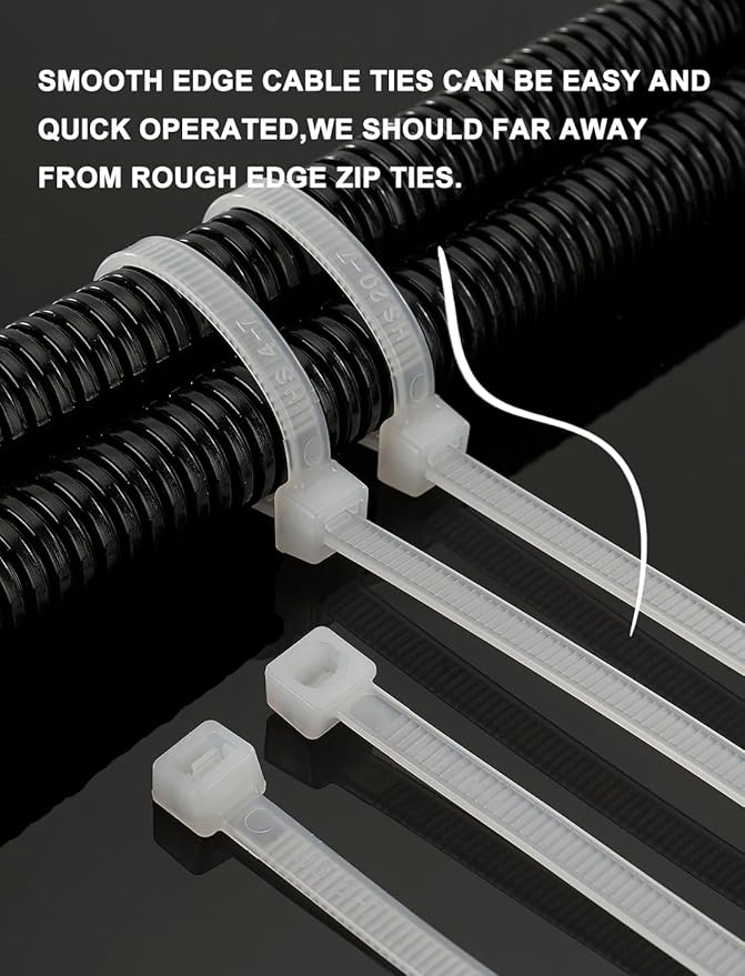 HS Durable Plastic Zip Ties 8 Inch (Bulk-1000 Pack) UV Rated Black Cable Ties 40 Lbs Self-Locking Wire Ties Width 1/8 Inch,Outdoor Purpose