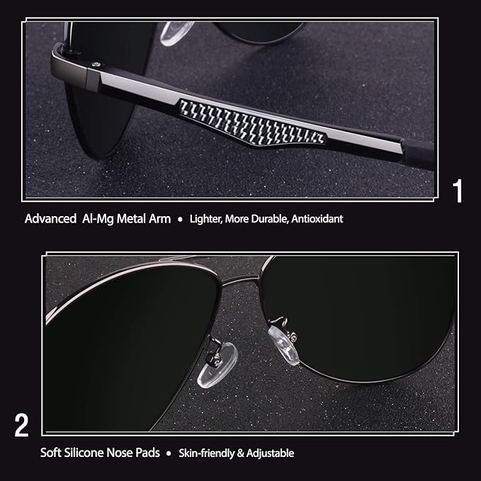 GQUEEN Classic Military Style Pilot Polarized Sunglasses Spring Hinges Al-Mg for mens womens MOS1