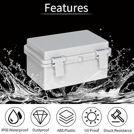 Outdoor Electrical Junction Box ABS Waterproof Junction Box IP66, Weatherproof Enclosure with Terminal Block for Solar/CCTV/Garden UseGray Cover 5.3"x3.4"x2.7"