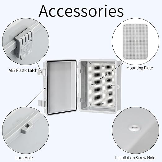 Outdoor Electrical Junction Box Waterproof ABS Plastic Electrical Box with Latch with Mounting Plate Gray Cover 8.6"x6.6"x4.3"