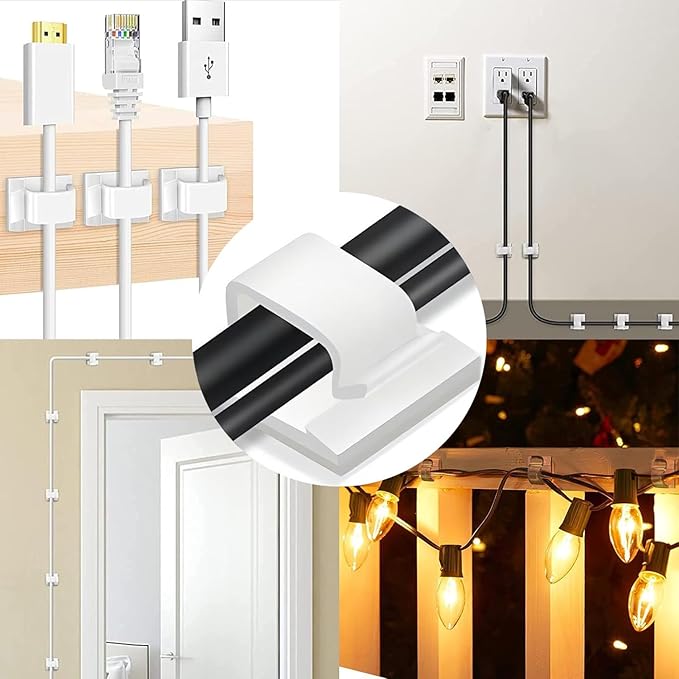 Cable Clips，100PCS Electrical Cord Management Adhesive Cable Wire Clip Wire Clips wall，Used for Cars, Offices, and Homes Cable Clips Cord Organizer (White)