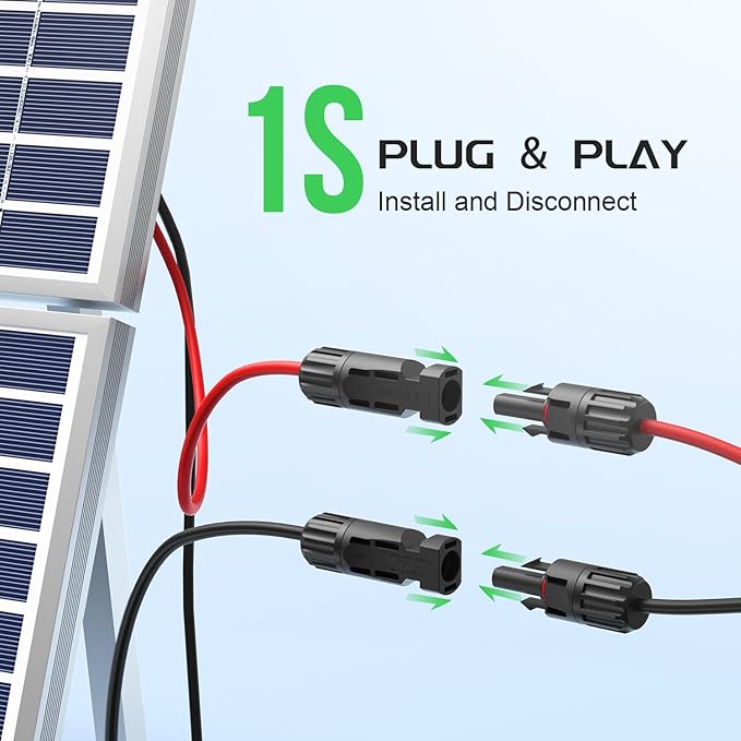 Bateria Power Solar Connectors 30A Y-Branch Cable, Solar Cable Parallel Adaptor Solar Panel Wire Connectors in Pair for Solar Panel (1*M/FF+1*F/MM)