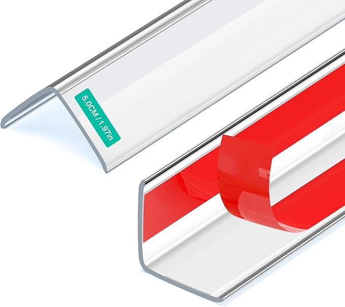 Wall Corner Protector, Walls Edge Protector, Self-Adhesive Wall Corner Guards, PVC Double Side Edge Protector, Furniture Stairs Guard (Clear, 2pcs x 47.2" L x 1.97" W)