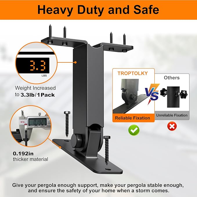 Heavy Duty Roof Riser Brackets Kit, TROPTOLKY Adjustable Angle Pergola Brackets, Black Metal Roof Riser Beam Bracket for Roof Pergola Gazebo Patio Cover (3 Pack)