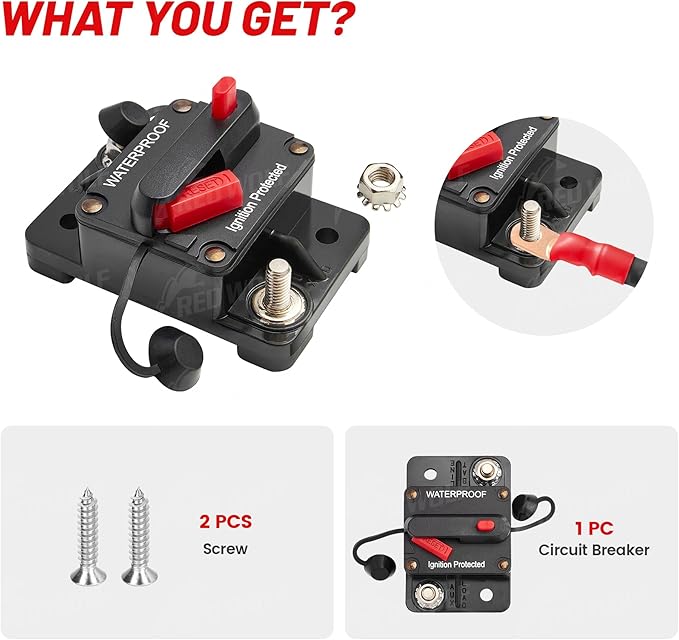 RED WOLF Waterproof 100Amp Circuit Breaker for Boat Trolling Motor Marine ATV Vehicles Stereo Audio Electronic Battery System Inline Fuse with Manual Reset Switch 12V-48V DC