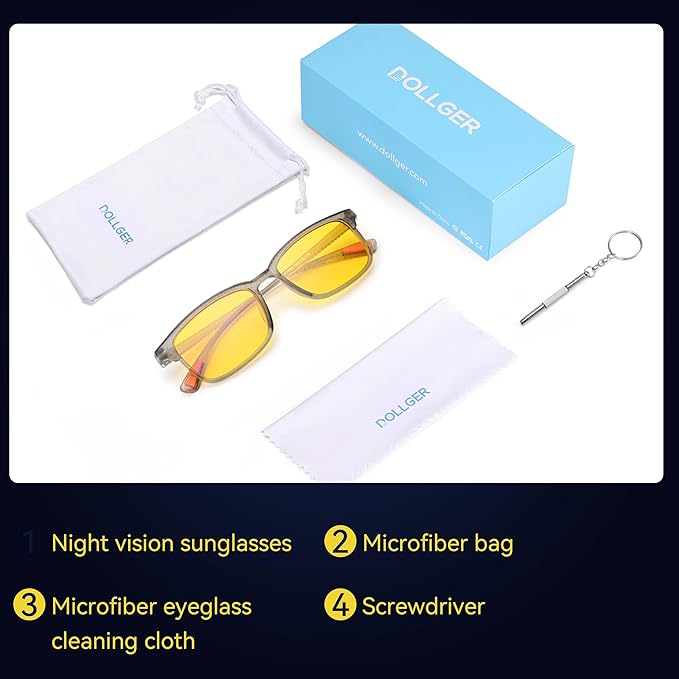 Dollger Night Vision Glasses for Driving Square Anti Glare UV400 Protection Lightweight Nighttime Eyewear for Men and Women
