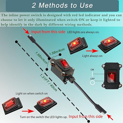 Inline 12V Power Switch with IP67 Waterproof Rating, 14AWG SAE Cable with ON/Off Switch, Quick Connect/Disconnect Snap, SAE Converter Cable for Solar Panel, Motorcycle, RV, Camp Trailer