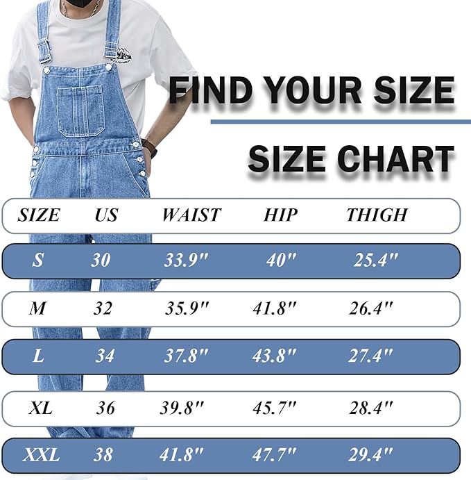 Men's Bib Overall Relaxed Fit Adjustable Strap Denim Work Pants with Large Pockets Durable Comfortable Jumpsuit for Men