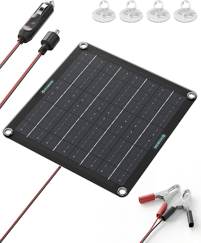 10W Solar Battery Charger Maintainer 12V Waterproof, Smart Solar Trickle Charger with Indicator Lights, No Overcharge & Reverse Protection, for Car Truck Boat RV Motorcycle Battery Storage