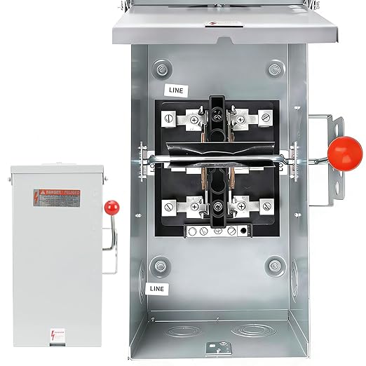 100A Manual Transfer Switch for Generator, 24000W General-Duty Double-Throw Safety Switch, 120/240-Volt Transfer Switches, NEMA 3R Standards for Outdoor & Indoor, 100 AMP 2P