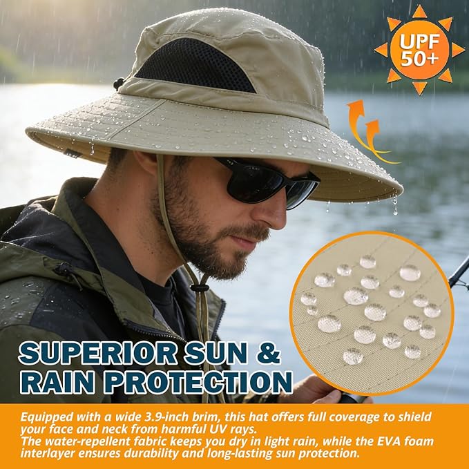 EINSKEY Wide Brim Sun Hat, UPF 50+ UV Protection Waterproof Packable Bucket Hat for Men & Women, Fishing Hiking Beach Garden